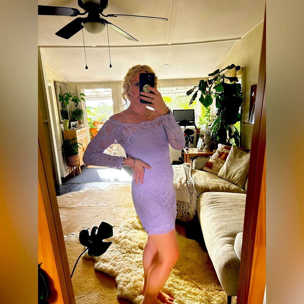 Lace Off Shoulder Lilac Dress
